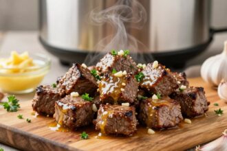 High Protein Slow Cooker Garlic Butter Beef Bites