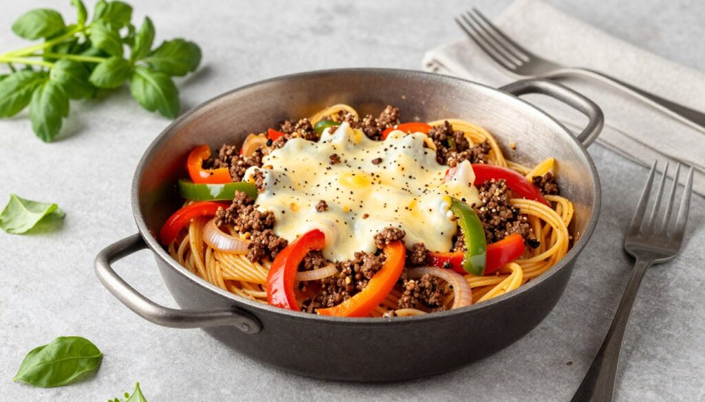 ground beef philly cheesesteak pasta recipe