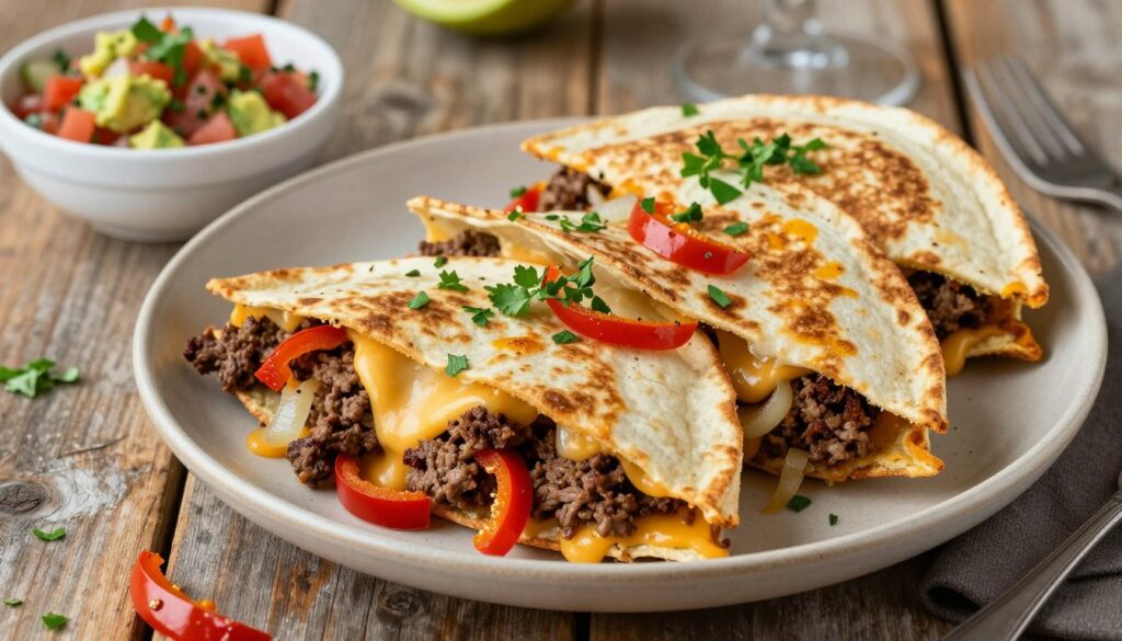 ground beef philly cheesesteak quesadillas