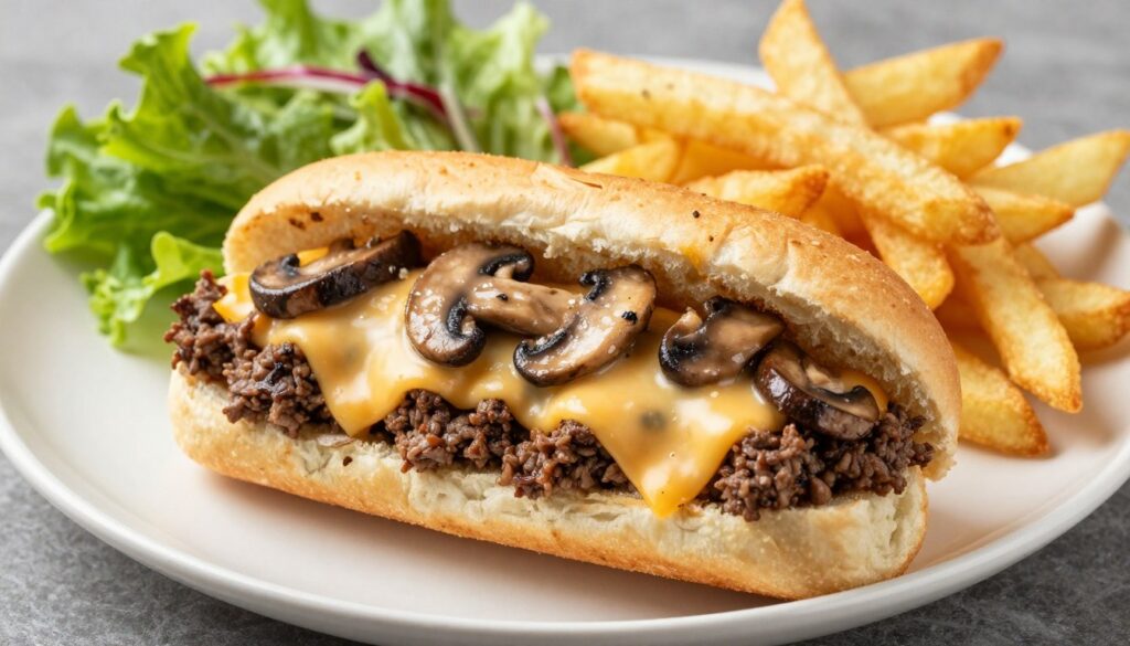 mushroom swiss ground beef philly cheesesteak