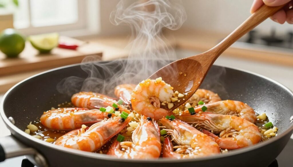 High-Protein Honey Garlic Shrimp cooking process