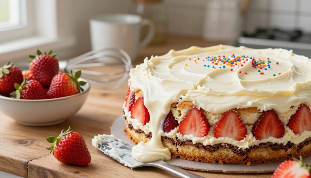 strawberry earthquake cake assembly