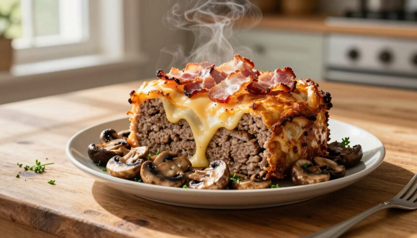 Swiss Bacon Mushroom Meatloaf